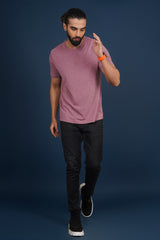 Men's Burgandy Melange Lycra Single Jersey Round Neck T-shirt