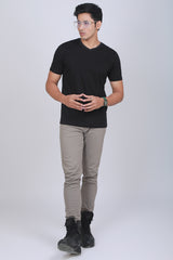 Men's Black Solid V-neck T-shirt