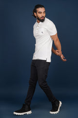 Men's Pure white single jersey polo t-shirt with pocket