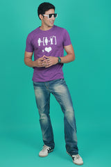 Men's Purple Printed Single Jersey Round Neck T-shirt