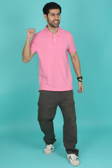 Men's Pink Enzyme Wash Pique Polo T-shirt