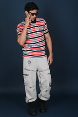 Men's Red/White/Black Striped Pique Polo T-shirt