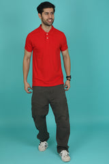 Men's Red Enzyme Wash Pique Polo T-shirt