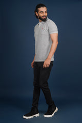 Men's grey melange core pique polo  t-shirt with logo