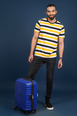 Men's Yellow/Black/White striped round neck t-shirt