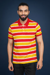 Men's Red/White/Yellow single jersey polo t-shirt