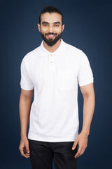 Men's white core pique polo t-shirt with pocket