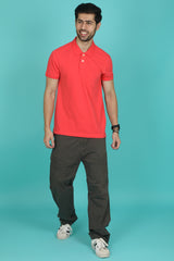 Men's Dark Pink Enzyme Wash Pique Polo T-shirt