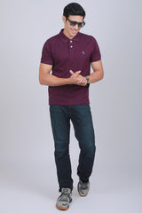 Men's Dark Purple Core Pique Polo T-shirt with Logo Embroidery