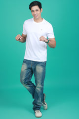 Men's White OE  Round Neck T-shirt with Logo