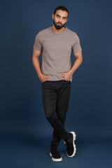 Men's Brown Melange round neck t-shirt