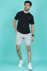 Men's Grey Melange Raw Edge Shorts with logo