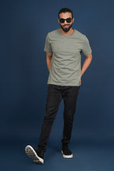 Men's Light Olive Melange round neck t-shirt