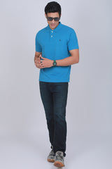 Men's Teal Blue Pique Polo T-shirt with Logo Embroidery