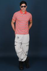 Men's Red/Grey Striped Pique Polo T-shirt