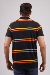 Mens Black/Yellow/Orange Striped single jersey polo t-shirt