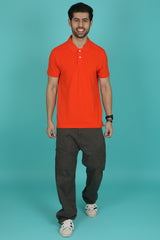 Men's Dark Orange Enzyme Wash Pique Polo T-shirt