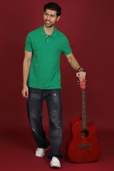 Men's Green Enzyme Wash Pique Polo T-shirt