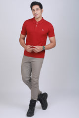 Men's  Red Core Pique Polo T-shirt with Logo Embroidery