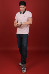 Men's Old Pink Lycra Pique Polo Tipping Collar T-shirt