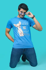 Men's Blue Saphire Pima Cotton Single Jersey Round Neck T-shirt with Digital Print