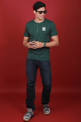 Men's Racing Green Single Jersey Henley Neck T-shirt