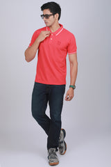 Men's Red Pique Polo Tipping Collar T-shirt