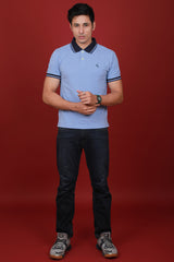 Men's  Blue Core Pique Polo T-shirt with Logo Embroidery