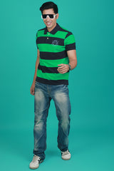 Men's Dark Green/Navy Striped Pique Polo T-shirt