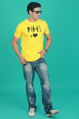 Men's Yellow Printed Single Jersey Round Neck T-shirt