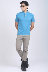 Men's  Teal Core Pique Polo Embroidery T-shirt with Pocket