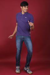 Men's Purple Core Lycra Pique Polo T-shirt