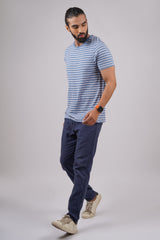 Men's Light Blue/White striped round neck t-shirt