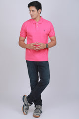 Men's Pink Core Pique Polo T-shirt with Logo Embroidery