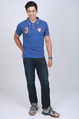 Men's Blue Pique Polo Tipping Collar T-shirt