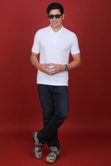 Men's White Lycra Pique Polo T-shirt