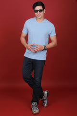 Men's Blue Melange V-neck T-shirt