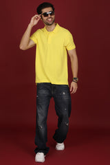 Men's Yellow Enzyme Wash Pique Polo T-shirt