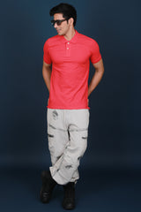 Men's Coral Lycra Pique Polo T-shirt