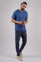 Men's Blue/Black Striped round neck t-shirt