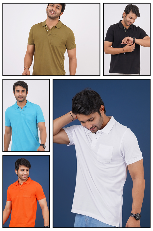 Pack of 5 Core Pique Polo T-Shirts With Pocket