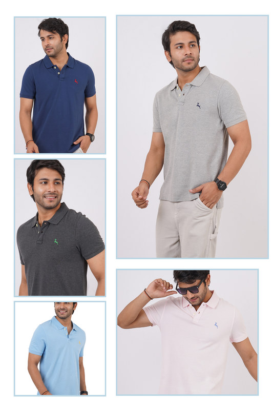 Pack of 5 Core Pique Polo T-Shirts With Embroidered Logo