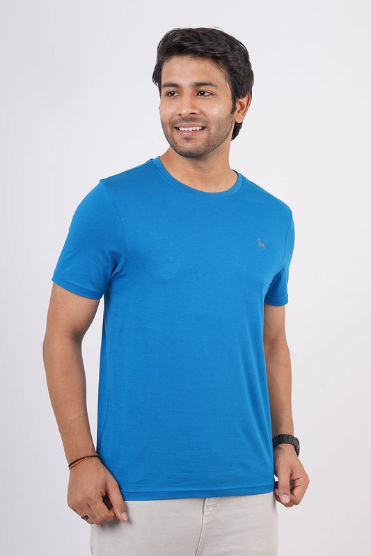 Men's blue saphire pima cotton single jersey round neck t-shirt with logo