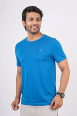 Men's Blue Sapphire Pima Cotton Single Jersey Round Neck T-shirt with Logo