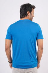 Men's Blue Sapphire Pima Cotton Single Jersey Round Neck T-shirt with Logo