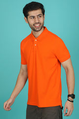 Men's Orange Enzyme Wash Pique Polo T-shirt