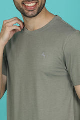 Men's Olive Melange Round Neck T-shirt with Logo