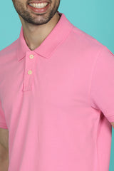 Men's Pink Enzyme Wash Pique Polo T-shirt