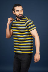 Men's Yellow/Navy/Green striped round neck t-shirt