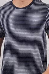 Men's Navy/White striped round neck t-shirt